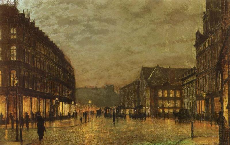 Boar Lane,Leeds by Lamplight, Atkinson Grimshaw